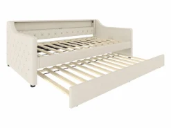 Online Hauss Spole Daybed 90x200 cm con cama nido 90x190 cm - LED y USB - Cierre de botones - Tejido de lino Beige