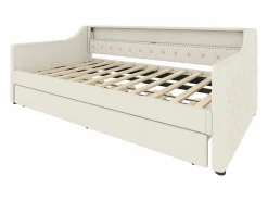 Online Hauss Spole Daybed 90x200 cm con cama nido 90x190 cm - LED y USB - Cierre de botones - Tejido de lino Beige