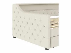 Online Hauss Spole Daybed 90x200 cm con cama nido 90x190 cm - LED y USB - Cierre de botones - Tejido de lino Beige