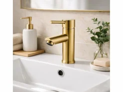 Outlet Deco mezclador de lavabo bajo oro cepillado Grifo