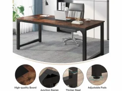 Sale Desk informático, Escritorio para portátil, Mesa de estudio, Escritorio de estudio para teletrabajo, 180 x 90 x 77 cm, Marrón rústico Mesa De Ordenador