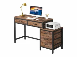Tribesigns Despacho de ordenador, Mesa de despacho con 5 cajones, Escritorio informático con armario de cajones reversible, Soporte de impresora para el hogar