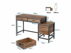 Tribesigns Despacho de ordenador, Mesa de despacho con 5 cajones, Escritorio informático con armario de cajones reversible, Soporte de impresora para el hogar