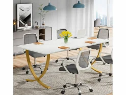 Tribesigns Despacho de ordenador, Mesa de escritorio informático de 160 cm, Mesa de estudio moderna para PC, Mesa de trabajo, Mesa de comedor, y Oro