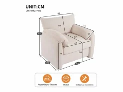 Clearance KOMHTOM Diseño moderno, tela de chenilla, sillón extragrande, sillón decorativo, sofá individual, Beige