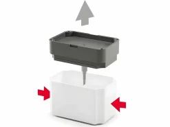 METALTEX Dispensador de Jabón SPONGETEX en Acero con Porta-Esponja Ajustable y Depósito Translúcido