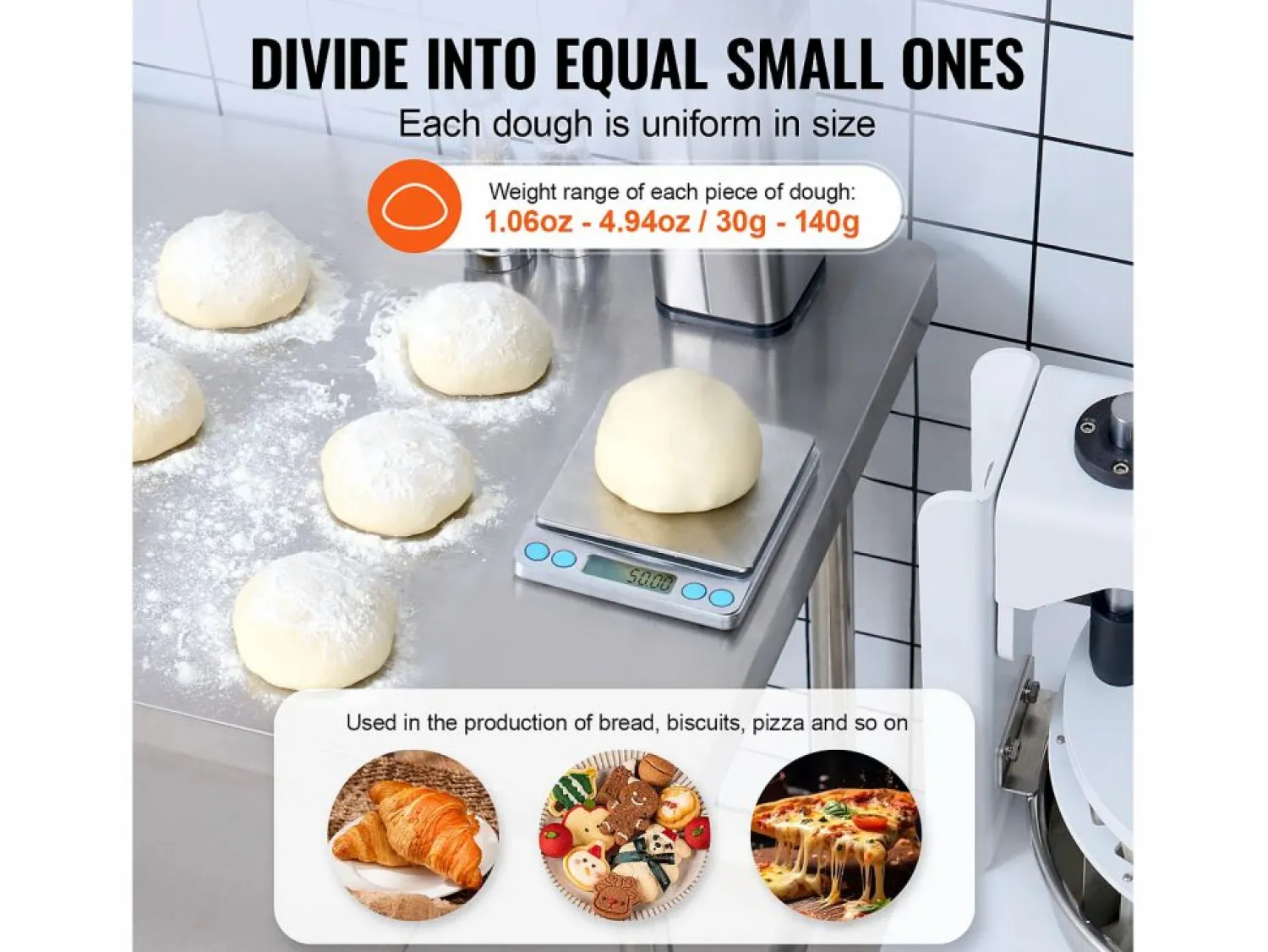 Clearance Divisor de Masa Manual SucceBuy 40 Piezas, Máquina de Pan de Acero Inoxidable, para Panadería, Restaurante, Comercial Blanco