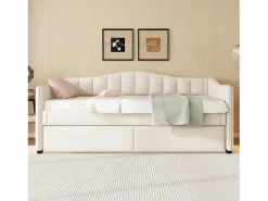 ModernLuxe Diván cama con LED 90x200cm + cama nido 90x190cm - tapizado en tela de lino - (colchón no incluido)