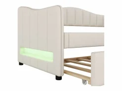 ModernLuxe Diván cama con LED 90x200cm + cama nido 90x190cm - tapizado en tela de lino - (colchón no incluido)