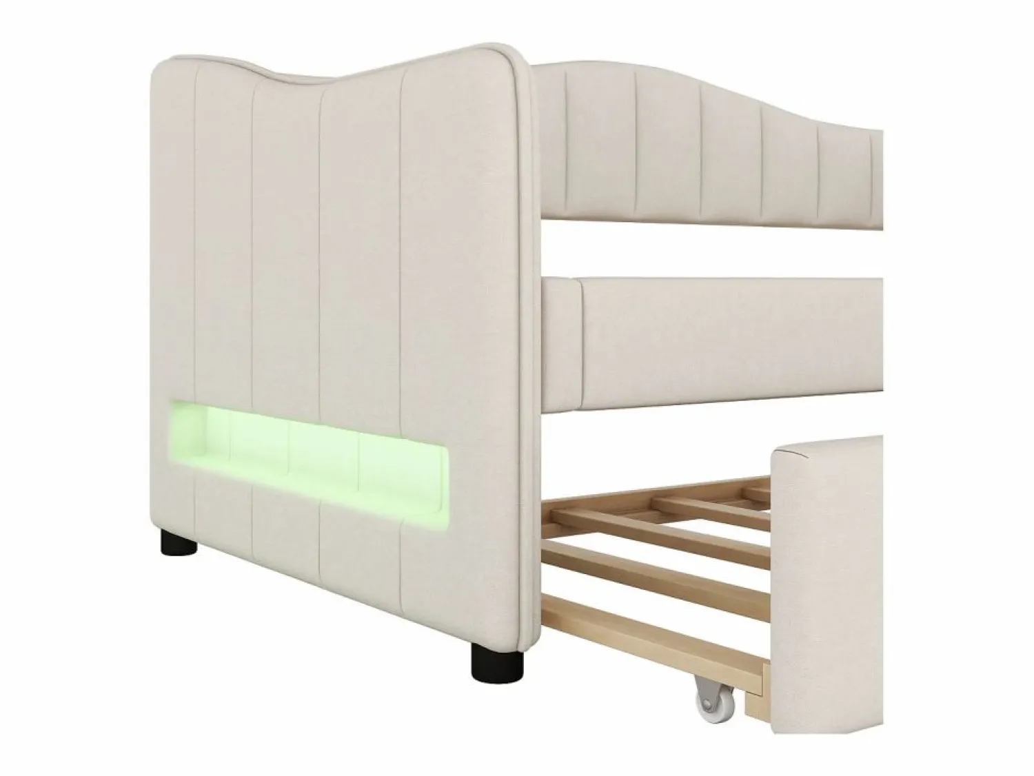 ModernLuxe Diván cama con LED 90x200cm + cama nido 90x190cm - tapizado en tela de lino - (colchón no incluido)