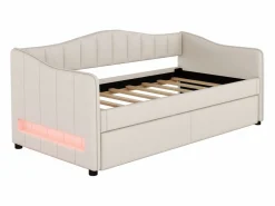 ModernLuxe Diván cama con LED 90x200cm + cama nido 90x190cm - tapizado en tela de lino - (colchón no incluido)