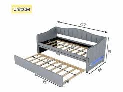 Sale ModernLuxe Diván cama con LED 90x200cm + cama nido 90x190cm - tapizado en tela de lino - (colchón no incluido) Gris
