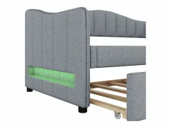 Sale ModernLuxe Diván cama con LED 90x200cm + cama nido 90x190cm - tapizado en tela de lino - (colchón no incluido) Gris