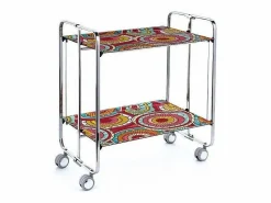 Clearance - Carrito auxiliar plegable BAUHAUS cromado con ruedas – 2 niveles y 4 posiciones- Mueble Camarera