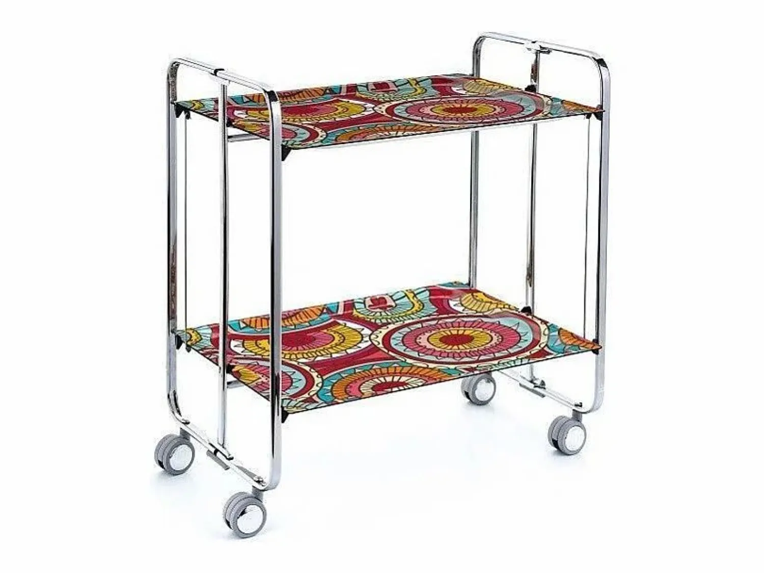 Clearance - Carrito auxiliar plegable BAUHAUS cromado con ruedas – 2 niveles y 4 posiciones- Mueble Camarera