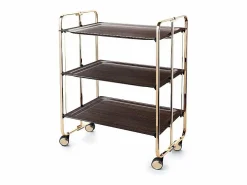 Outlet - Carrito auxiliar plegable BAUHAUS dorado con ruedas – 3 niveles y 3 posiciones-Wengue Mueble Camarera