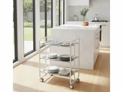 Sale - Carrito auxiliar plegable BAUHAUS blanco con ruedas – 3 niveles y 3 posiciones- Mueble Camarera