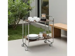 Online - Carrito auxiliar plegable BAUHAUS cromado con ruedas – 2 niveles y 4 posiciones- Mueble Camarera