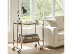 Sale - Carrito auxiliar plegable BAUHAUS cromado con ruedas – 2 niveles y 4 posiciones- Mueble Camarera