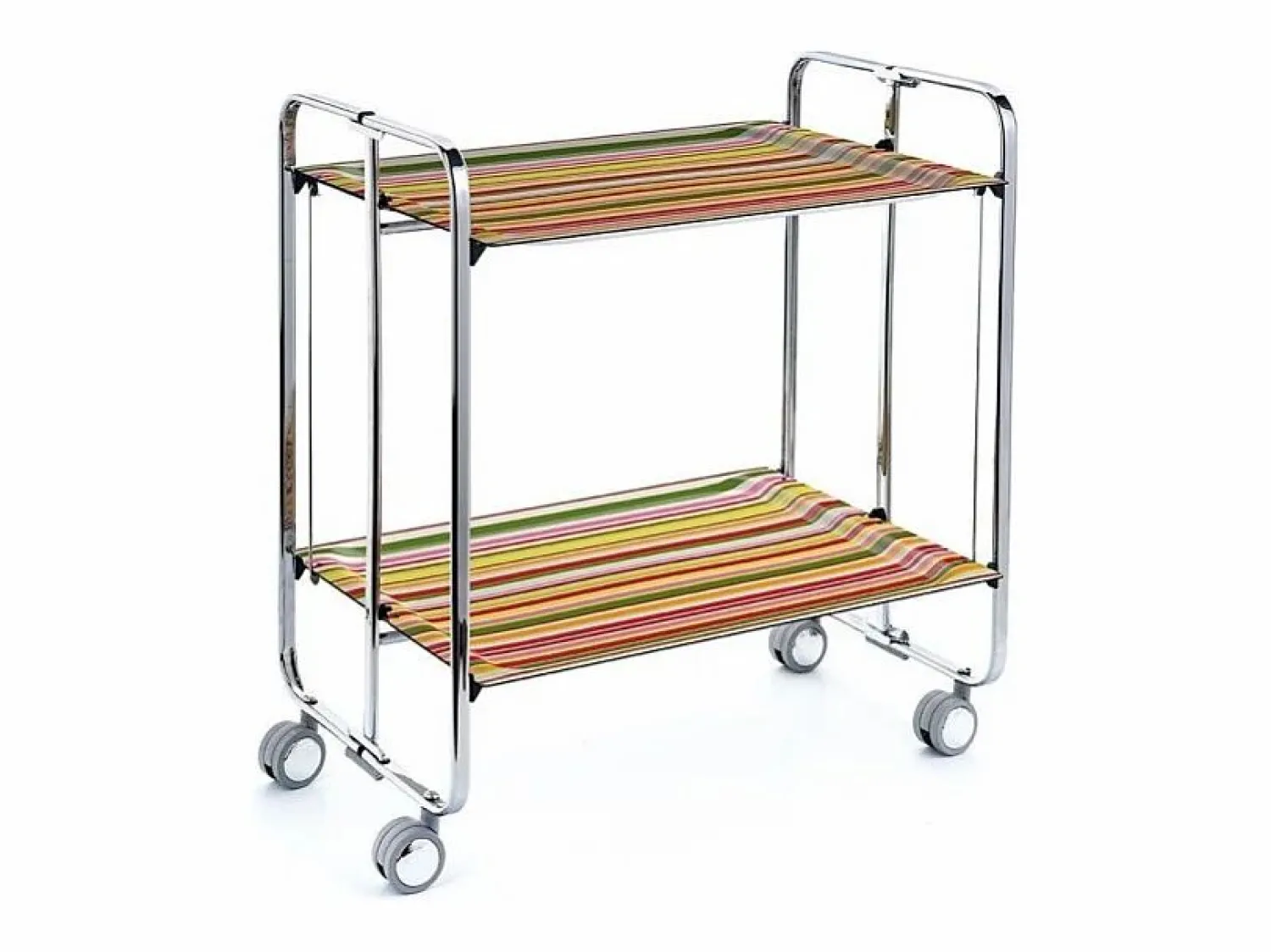 New - Carrito auxiliar plegable BAUHAUS cromado con ruedas – 2 niveles y 4 posiciones- Mueble Camarera