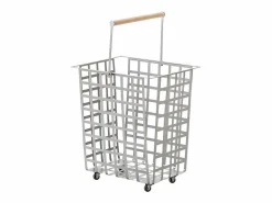 Best Don Hierro - Cesta metálica de almacenaje y decorativa, con ruedas y asa de madera, tamaño grande, ZESTA- Gris