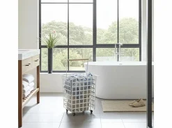 Don Hierro - Cesta metálica de almacenaje y decorativa, con ruedas y asa de madera, tamaño grande, ZESTA-