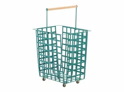 Clearance - Cesta metálica de almacenaje y decorativa, con ruedas y asa de madera, tamaño grande, ZESTA- Cesto De Ropa