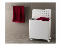 Clearance Don Hierro - Cesto de ropa con ruedas LUCCA, 60L, 2 compartimentos, cierre suave, estructura metálica blanca- Blanco