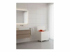 Clearance Don Hierro - Cesto de ropa con ruedas LUCCA, 60L, 2 compartimentos, cierre suave, estructura metálica blanca- Blanco