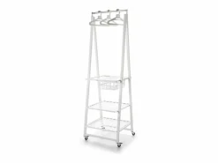 Hot Don Hierro - Perchero Metálico con Ruedas URBAN - 3 Estanterías Amplias y Cesta para Accesorios- Blanco
