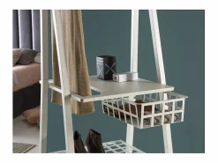 Hot Don Hierro - Perchero Metálico con Ruedas URBAN - 3 Estanterías Amplias y Cesta para Accesorios- Blanco