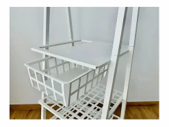 Hot Don Hierro - Perchero Metálico con Ruedas URBAN - 3 Estanterías Amplias y Cesta para Accesorios- Blanco