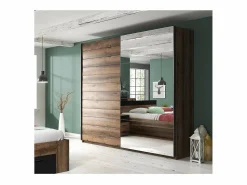 Discount Meublorama Dormitorio EOS: Armario, Cama 180x200, cómoda, mesitas de noche. Color roble oscuro y negro. Negro / Color natural oscuro
