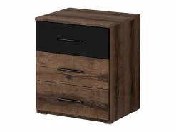 Meublorama Dormitorio EOS: Armario de 2 metros, Cama de 180x200, cómoda, mesitas de noche. Color roble oscuro y negro.
