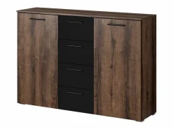 Outlet Dormitorio EOS: Armario 220x210, Cama 180, cómoda, mesitas de noche. Color roble oscuro y negro. Dormitorio Completo