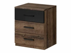 Meublorama Dormitorio FLOYD: Armario 220cm, Cama 160x200, cómoda, mesitas de noche. Color roble oscuro y negro brillante.
