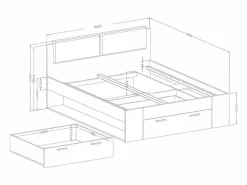 Meublorama Dormitorio FLOYD: Armario 220cm, Cama 160x200, cómoda, mesitas de noche. Color roble oscuro y negro brillante.