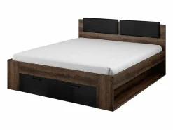 Meublorama Dormitorio FLOYD: Armario de 200 cm, Cama de 180x200, cómoda, mesitas de noche. Color roble oscuro y negro brillante.