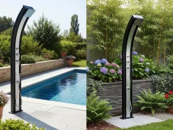 Sale FORMIDRA Ducha Híbrida Dada Curve 40L - 228 cm - Base : 32.4x14cm - Antracita / Aluminio cepillado Plateado
