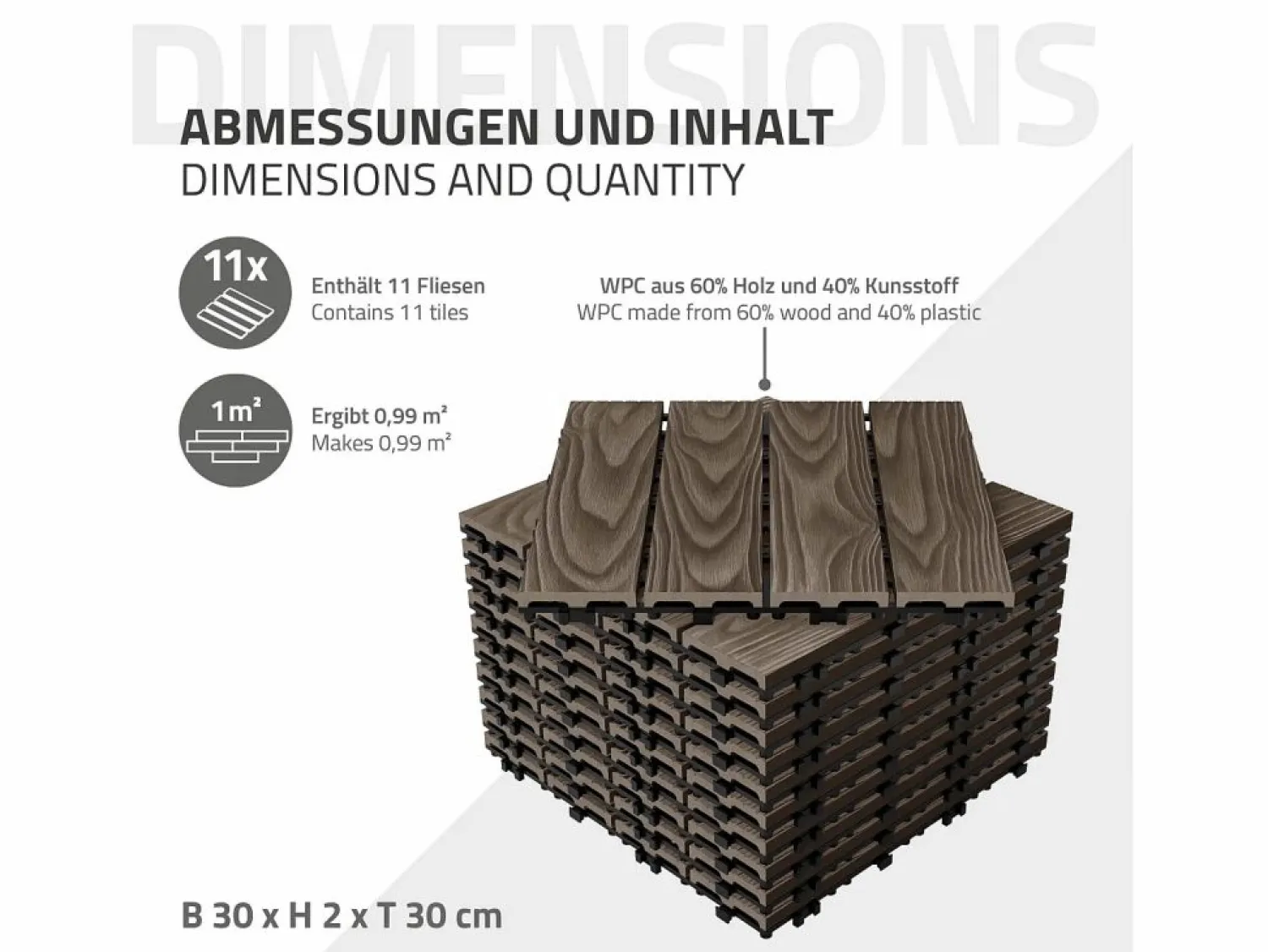 Best ML-DESIGN ECD Germany Baldosas para exterior de WPC marrón oscuro 30x30cm efecto madera 11 Piezas para 1m² con sistema clic, losas para terraza, balcón o patio Marru00f3n