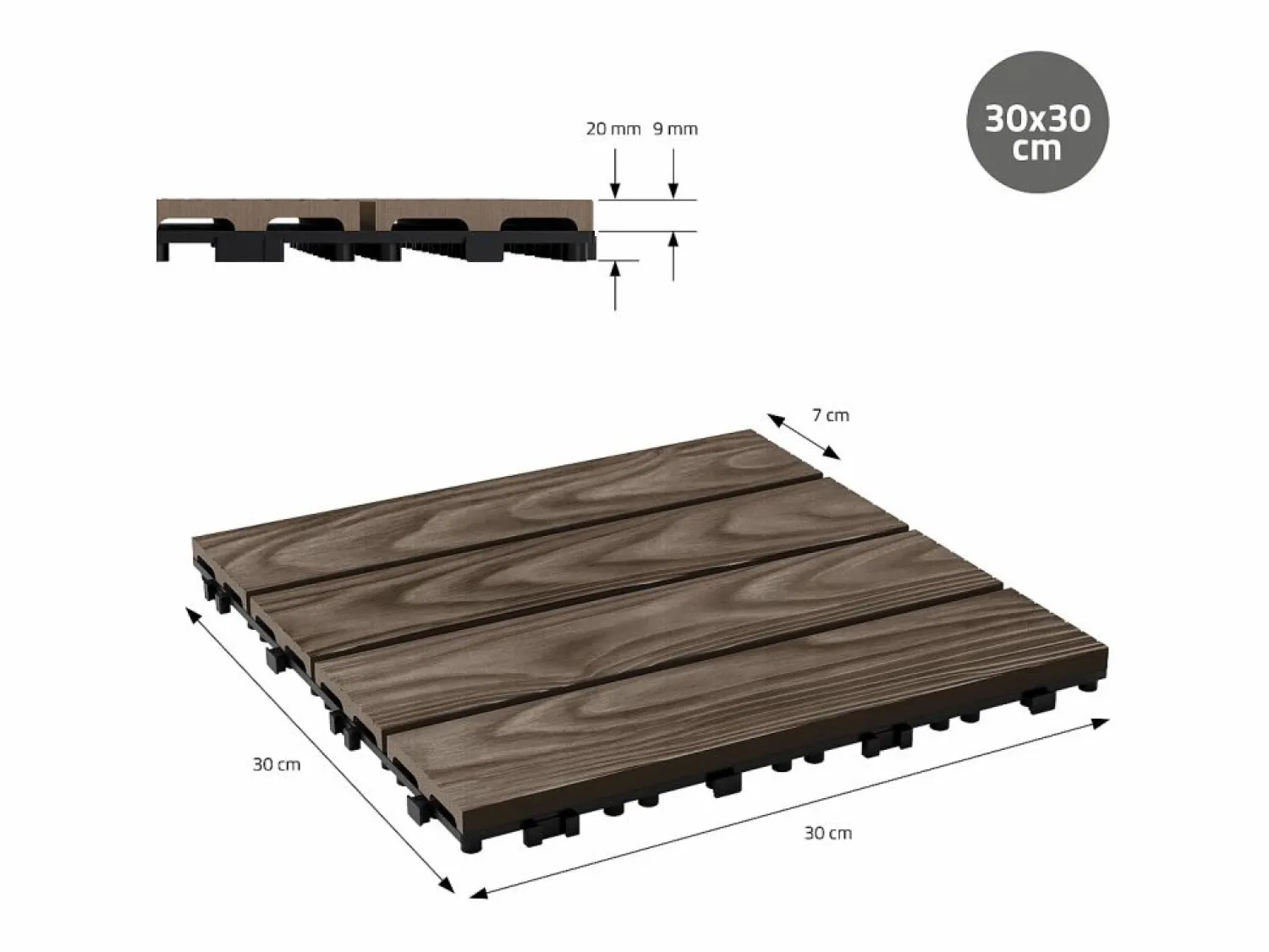 Best ML-DESIGN ECD Germany Baldosas para exterior de WPC marrón oscuro 30x30cm efecto madera 11 Piezas para 1m² con sistema clic, losas para terraza, balcón o patio Marru00f3n