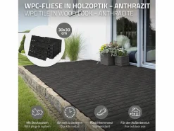 Hot ECD Germany Baldosas para exterior de WPC antracita 30x30cm efecto madera 55 piezas para 5m² con sistema clic, losas para terraza, balcón o patio Terraza