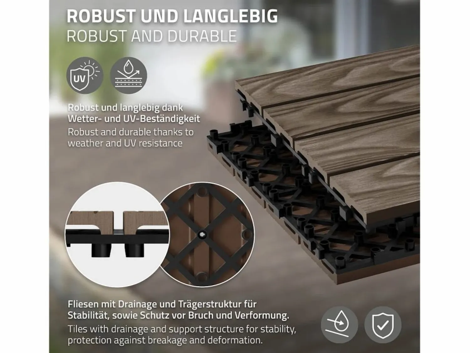 ML-DESIGN ECD Germany Baldosas para exterior de WPC marrón oscuro 30x30cm efecto madera 44 Piezas para 4m² con sistema clic, losas para terraza, balcón o patio