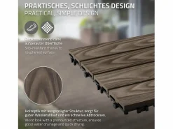 Clearance ML-DESIGN ECD Germany Baldosas para exterior de WPC marrón oscuro 30x30cm efecto madera 22 Piezas para 2m² con sistema clic, losas para terraza, balcón o patio Marru00f3n