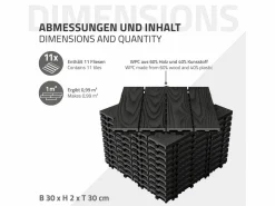 ML-DESIGN ECD Germany Baldosas para exterior de WPC antracita 30x30cm efecto madera 11 piezas para 1m² con sistema clic, losas para terraza, balcón o patio