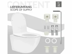 LuxeBath ECD Germany Inodoro suspendido sin borde de cerámica , revestimiento Nano, inodoro suspendido de pared de 52 cm de largo, con asiento Softclose