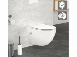 ECD Germany Inodoro suspendido sin brida, largo 52 cm, , con función bidé, revestimiento Nano, de cerámica, tapa de inodoro, cierre suave, cisterna Inodoro Suspendido