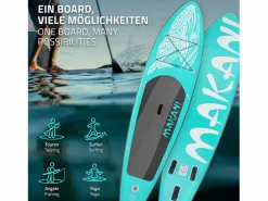 ECD Germany Tabla hinchable de paddle surf SUP Makani 320 x 80 x 15 cm de PVC turquesa hasta 120kg con bomba de aire, bolsa de transporte y accesorios