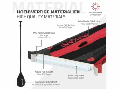 ECD Germany Tabla hinchable de paddle surf SUP Makani 320 x 80 x 15 cm de PVC -rojo hasta 120kg, bomba de aire, bolsa de transporte y accesorios Negro