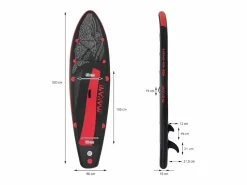 ECD Germany Tabla hinchable de paddle surf SUP Makani 320 x 80 x 15 cm de PVC -rojo hasta 120kg, bomba de aire, bolsa de transporte y accesorios Negro